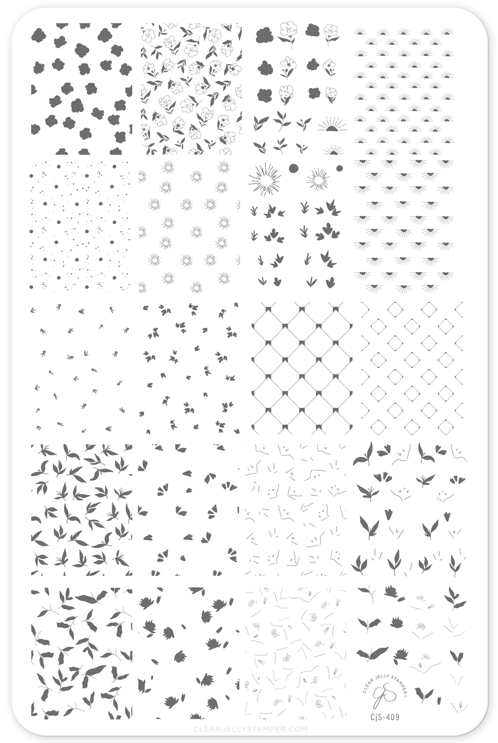 Petals in Pattern (CjS-409)  - Etched Nail Art Stamping Plate - Clear Jelly Stamping Plate