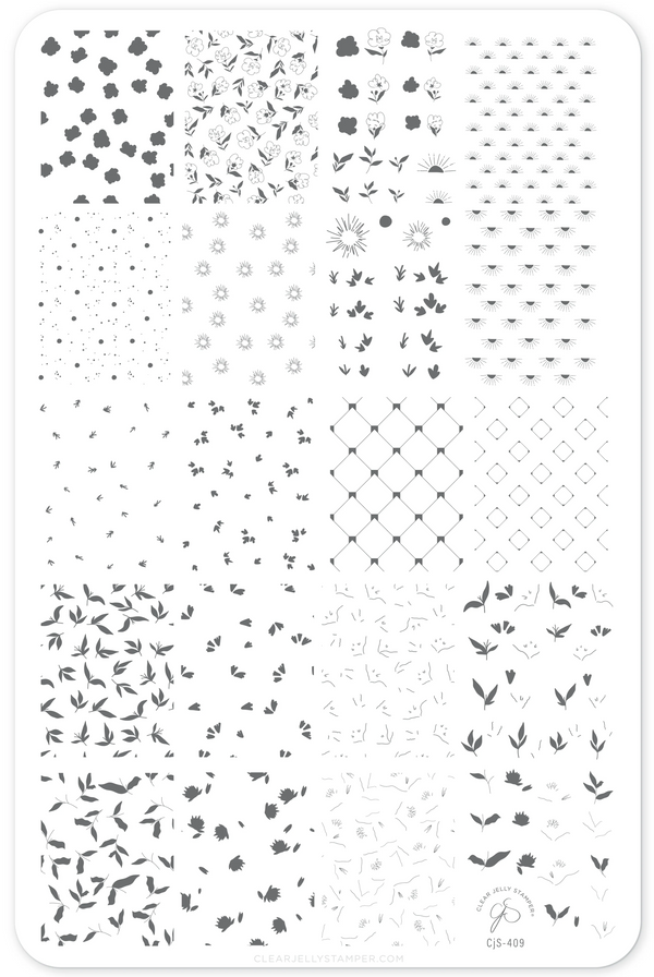 Petals in Pattern (CjS-409)  - Etched Nail Art Stamping Plate - Clear Jelly Stamping Plate