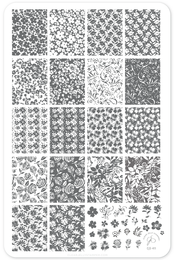 Garden Layers (CjS-411) Etched Nail Art Stamping Plate - Clear Jelly Stamper Plate