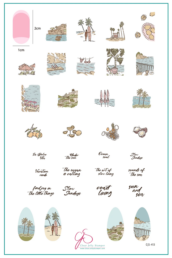 Coastal Living (CjS-413) Etched Nail Art Stamping Plate - Clear Jelly Stamper Plate