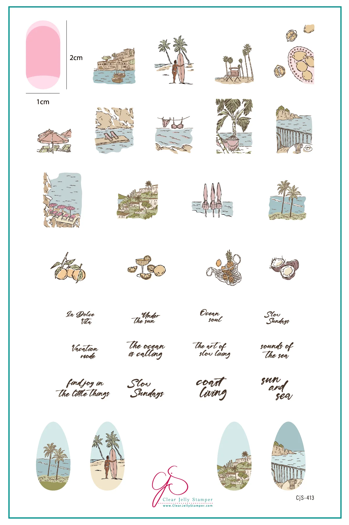 Coastal Living (CjS-413) Etched Nail Art Stamping Plate - Clear Jelly Stamper Plate