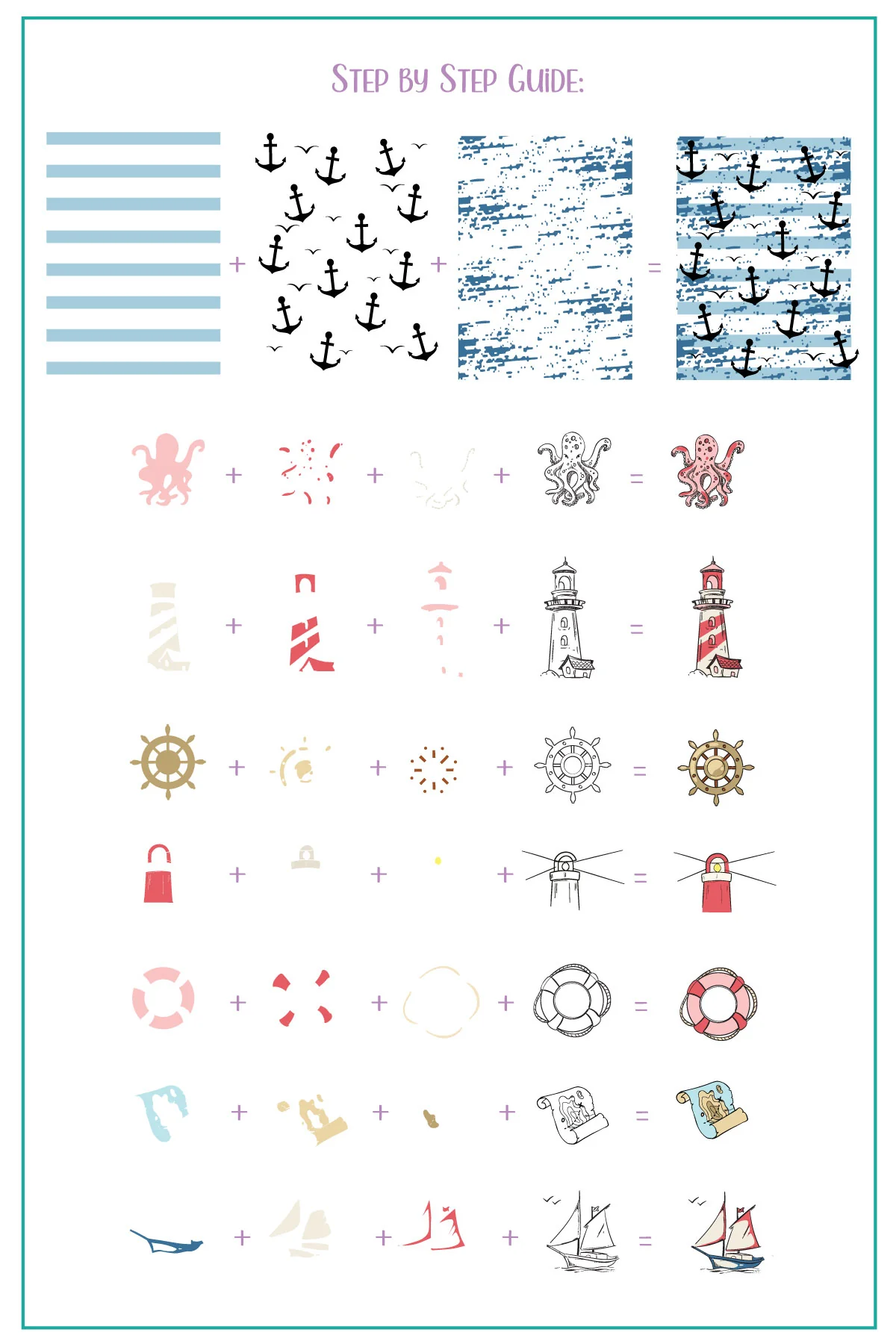 Salty Air & Sea Flair (CjS-414) Etched Nail Art Stamping Plate -  CJS Medium Stamping Plate