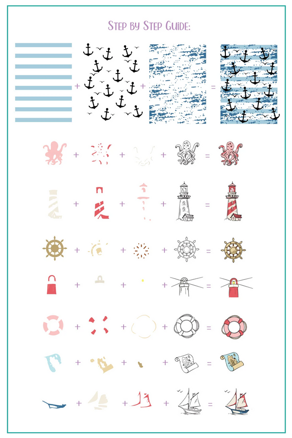 Salty Air & Sea Flair (CjS-414) Etched Nail Art Stamping Plate -  CJS Medium Stamping Plate