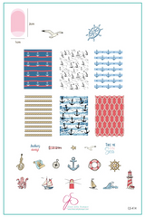Salty Air & Sea Flair (CjS-414) Etched Nail Art Stamping Plate -  CJS Medium Stamping Plate