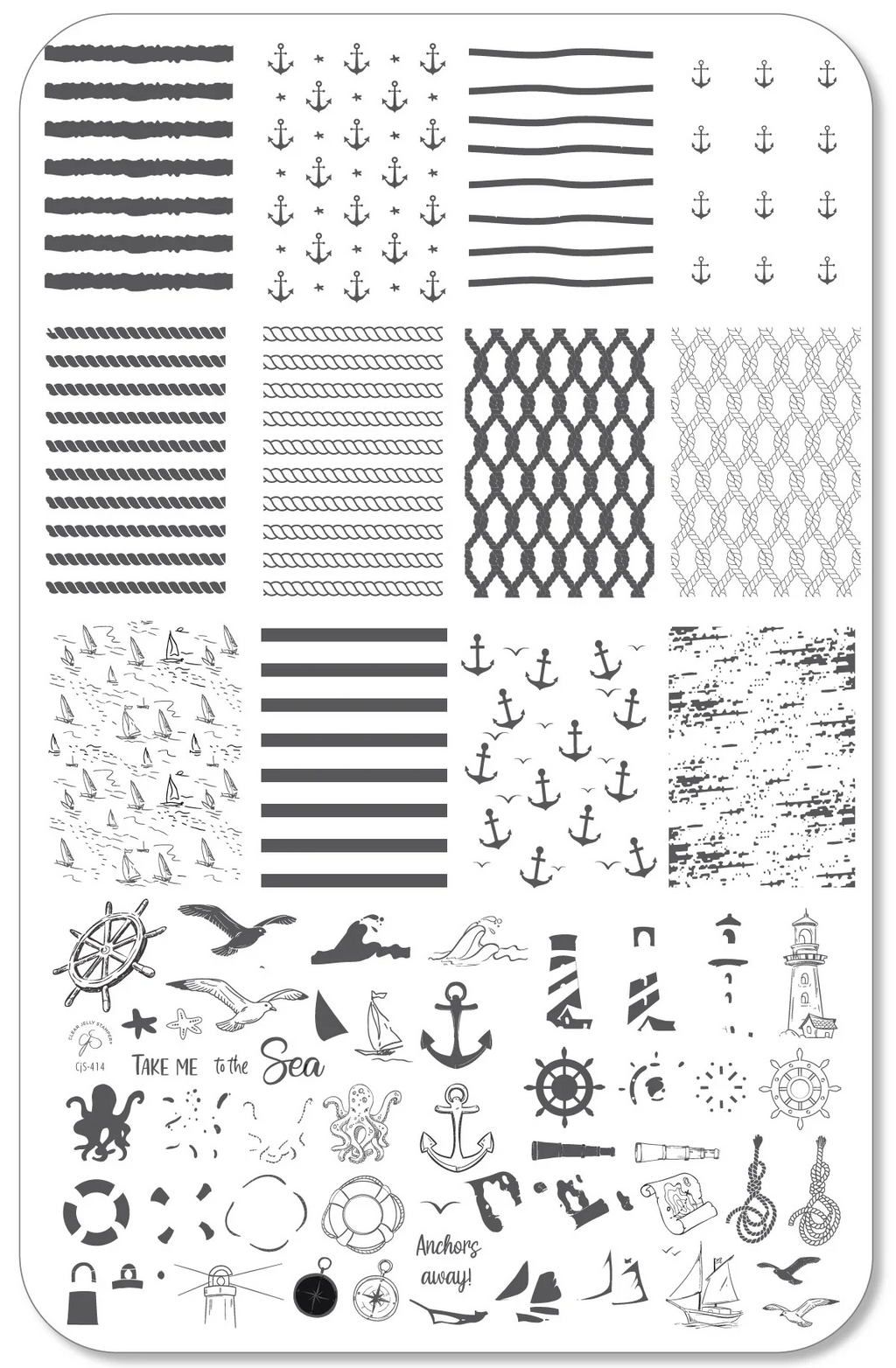 Salty Air & Sea Flair (CjS-414) Etched Nail Art Stamping Plate -  CJS Medium Stamping Plate