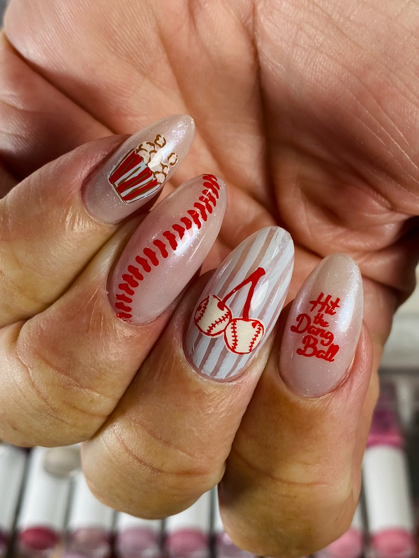 Cherry Picked for the Game (CjS-416) Etched Nail Art Stamping Plate - Clear Jelly Stamper Plate