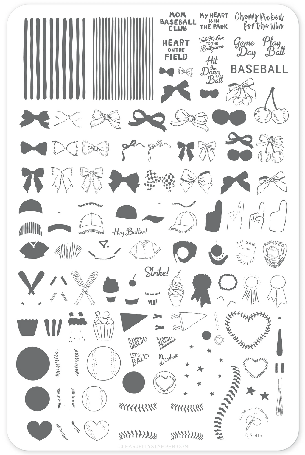 Cherry Picked for the Game (CjS-416) Etched Nail Art Stamping Plate - Clear Jelly Stamper Plate