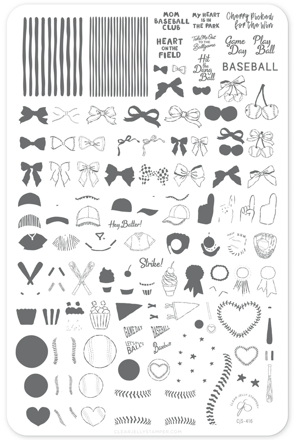 Cherry Picked for the Game (CjS-416) Etched Nail Art Stamping Plate - Clear Jelly Stamper Plate