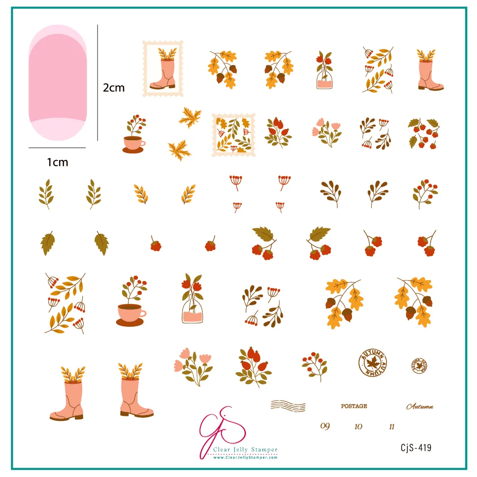 First Class Fall (CjS-419) Etched Nail Art Stamping Plate -  CJS Medium Stamping Plate