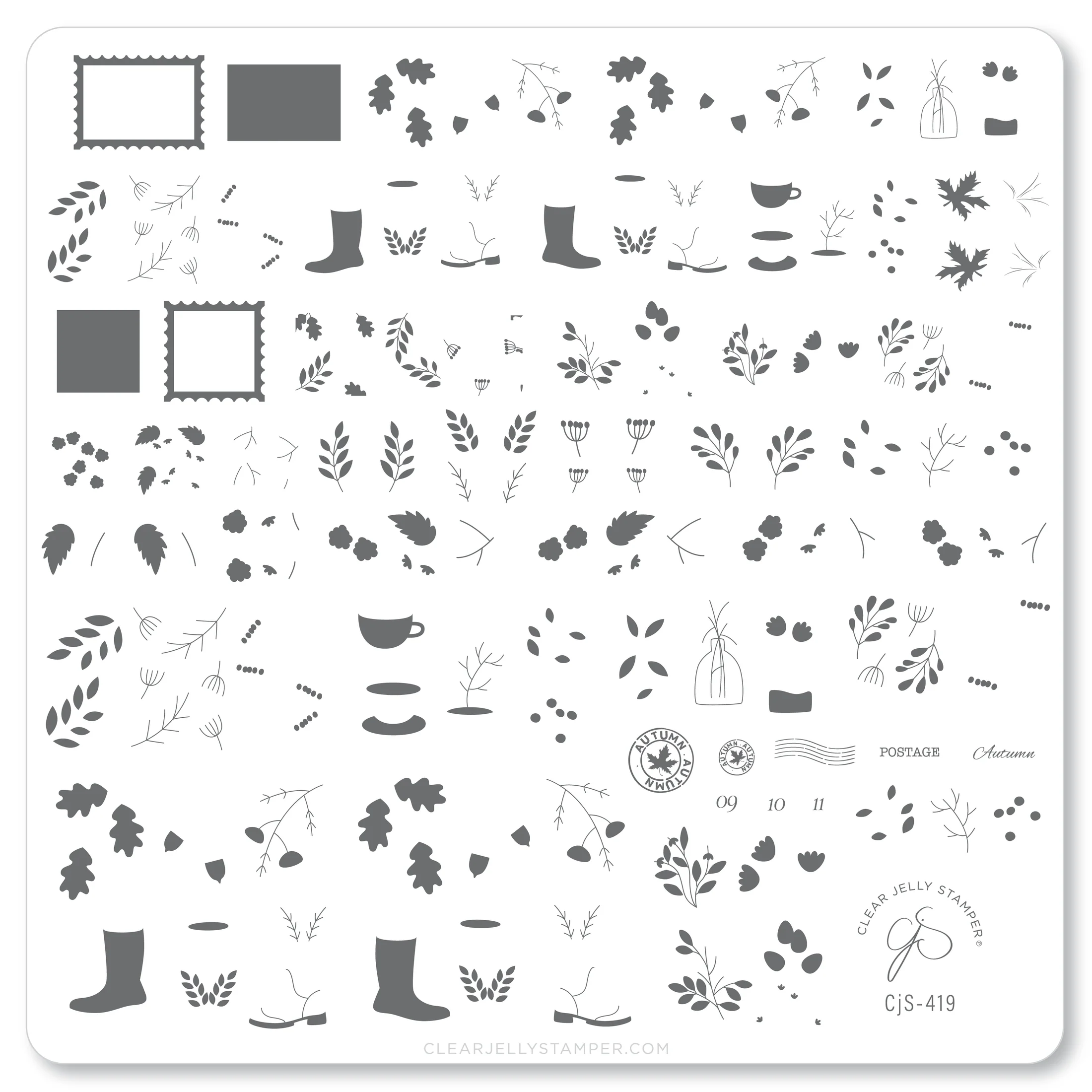 First Class Fall (CjS-419) Etched Nail Art Stamping Plate -  CJS Medium Stamping Plate Secondary image