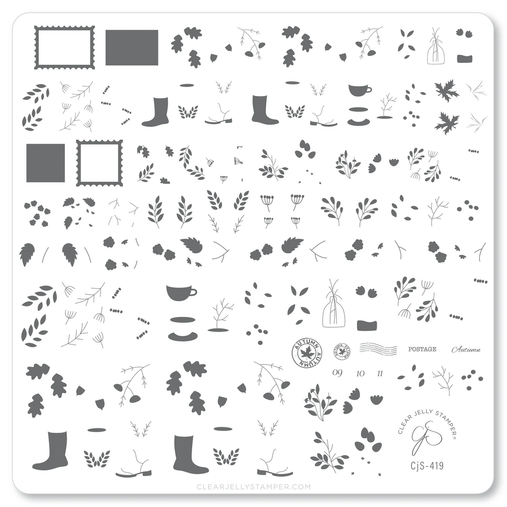 First Class Fall (CjS-419) Etched Nail Art Stamping Plate -  CJS Medium Stamping Plate