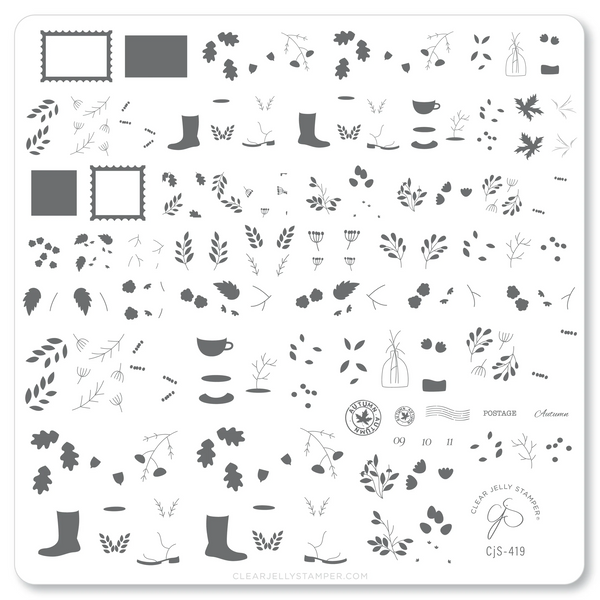 First Class Fall (CjS-419) Etched Nail Art Stamping Plate -  CJS Medium Stamping Plate
