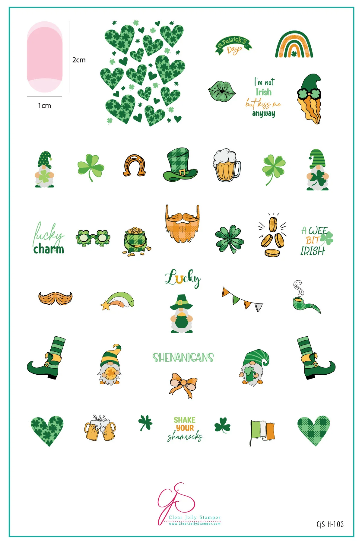 Shake Your Shamrocks (CjSH-103) Etched Nail Art Stamping Plate - Clear Jelly Stamping Plate