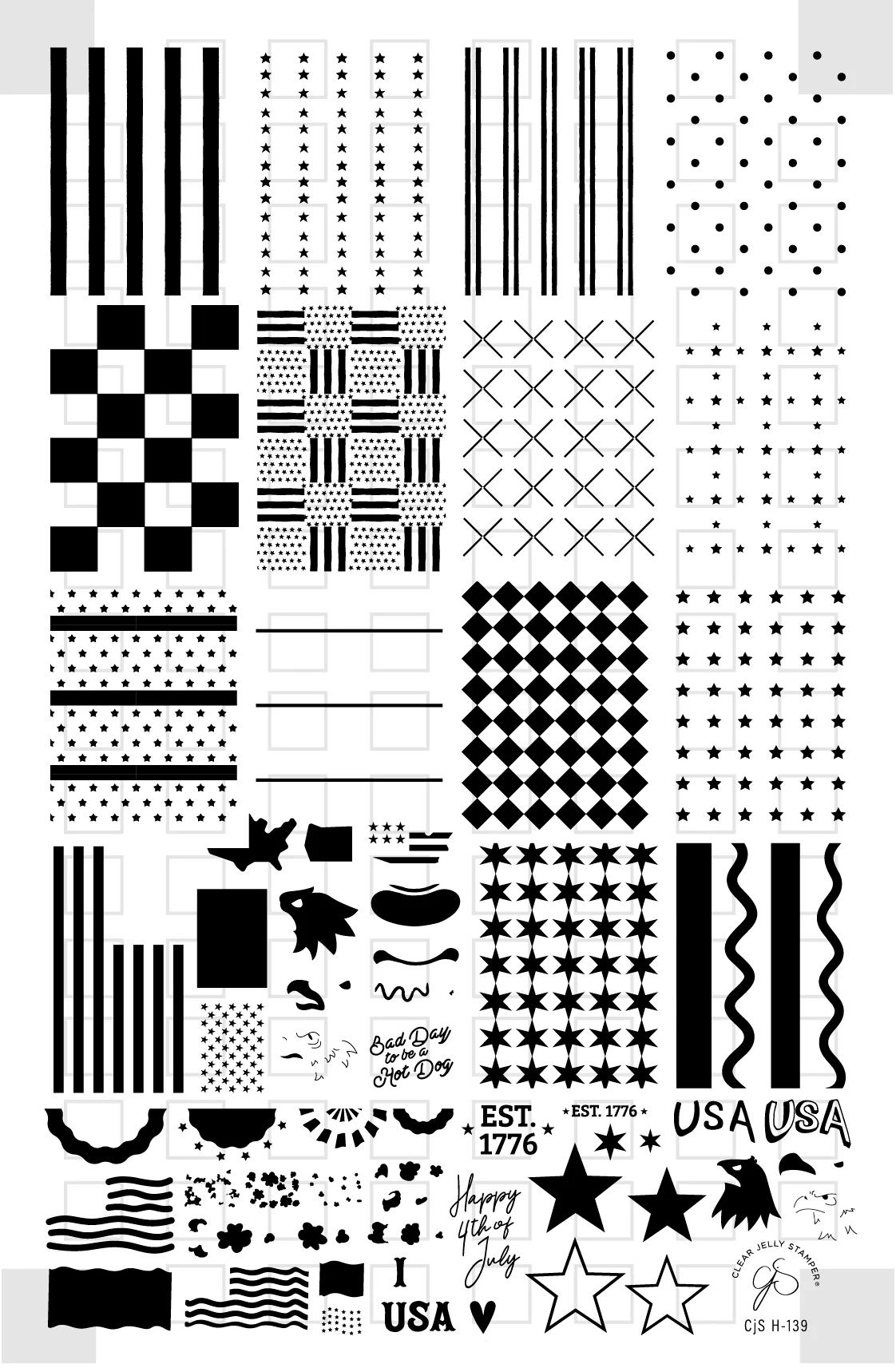 Stars, Stripes & Snacks (CjSH-139) Etched Nail Art Stamping Plate - Clear Jelly Stamping Plate Secondary image