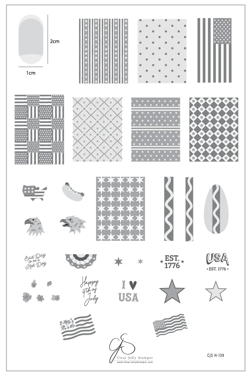Stars, Stripes & Snacks (CjSH-139) Etched Nail Art Stamping Plate - Clear Jelly Stamping Plate