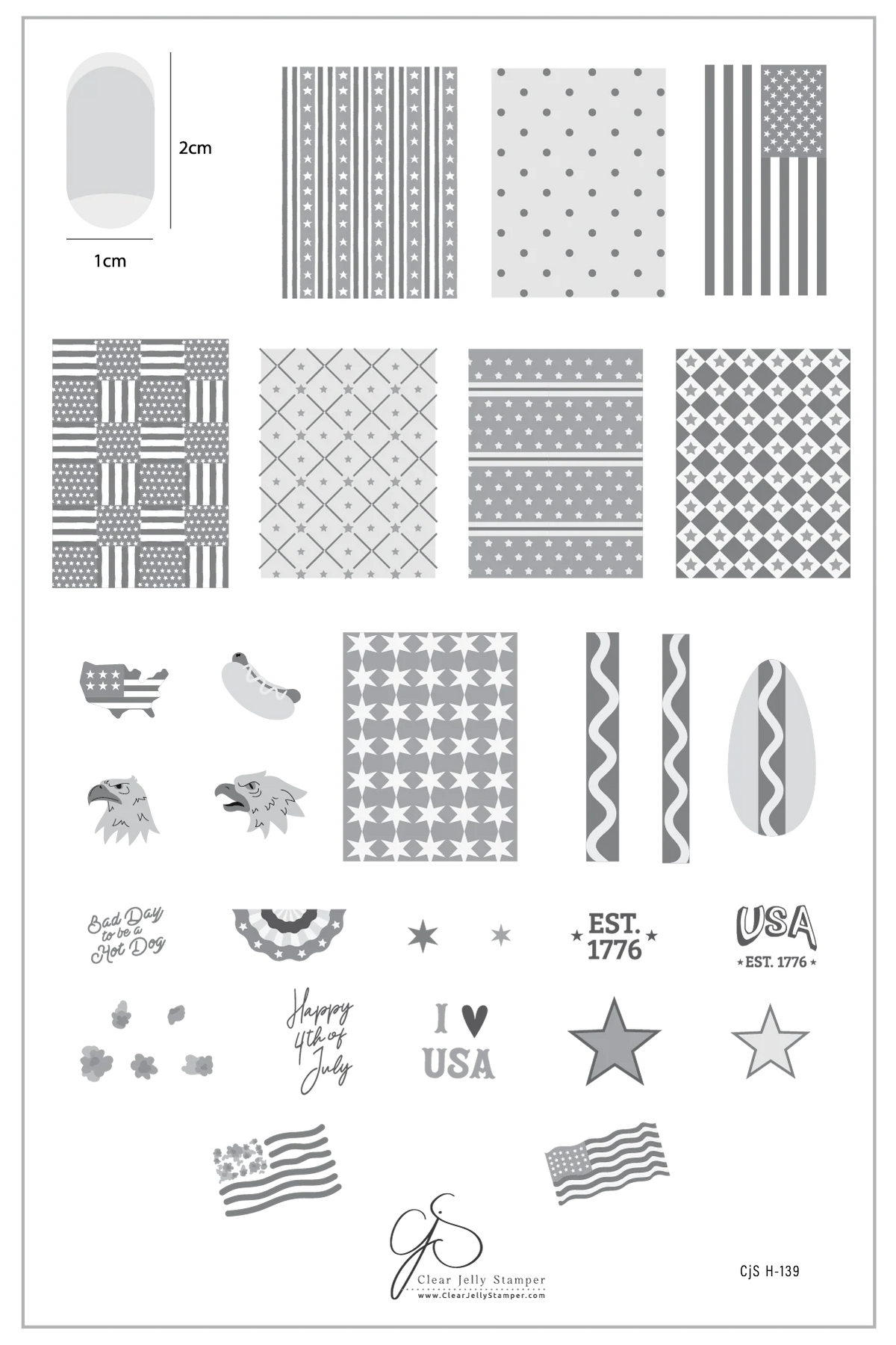 Stars, Stripes & Snacks (CjSH-139) Etched Nail Art Stamping Plate - Clear Jelly Stamping Plate