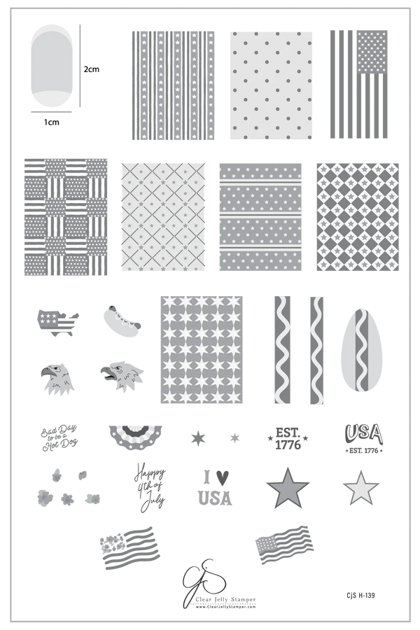 Stars, Stripes & Snacks (CjSH-139) Etched Nail Art Stamping Plate - Clear Jelly Stamping Plate