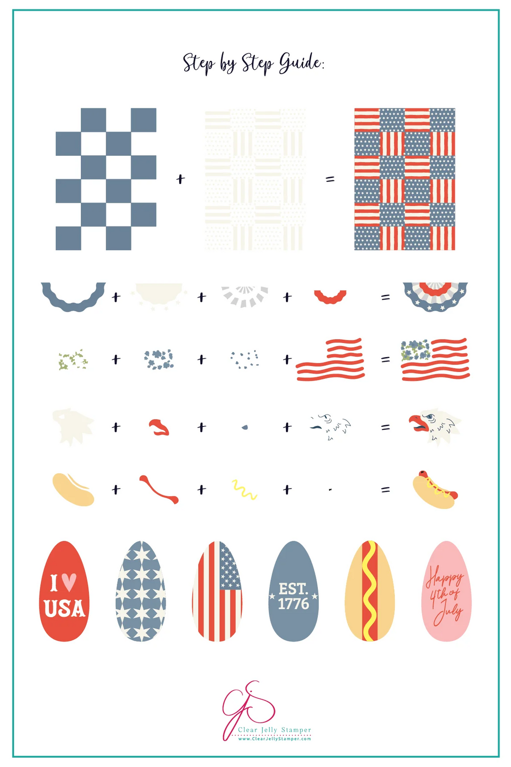 Stars, Stripes & Snacks (CjSH-139) Etched Nail Art Stamping Plate - Clear Jelly Stamping Plate