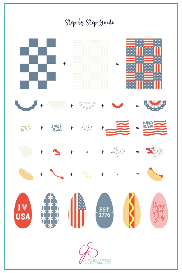 Stars, Stripes & Snacks (CjSH-139) Etched Nail Art Stamping Plate - Clear Jelly Stamping Plate