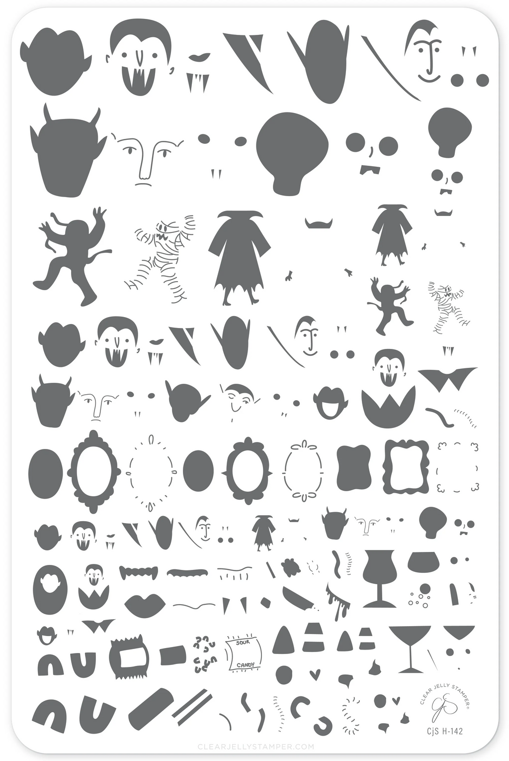 Lil Night Creatures (CjSH-142) Etched Nail Art Stamping Plate - Clear Jelly Stamper Plate