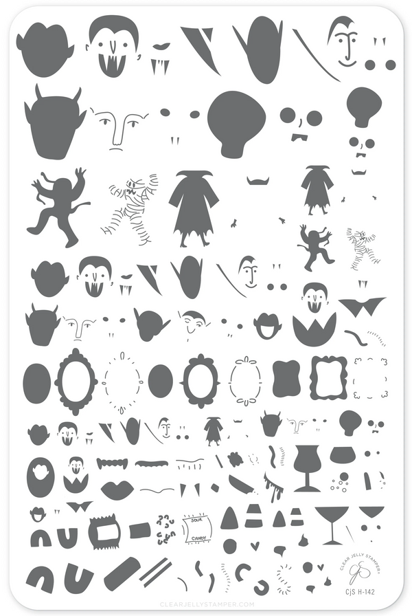 Lil Night Creatures (CjSH-142) Etched Nail Art Stamping Plate - Clear Jelly Stamper Plate