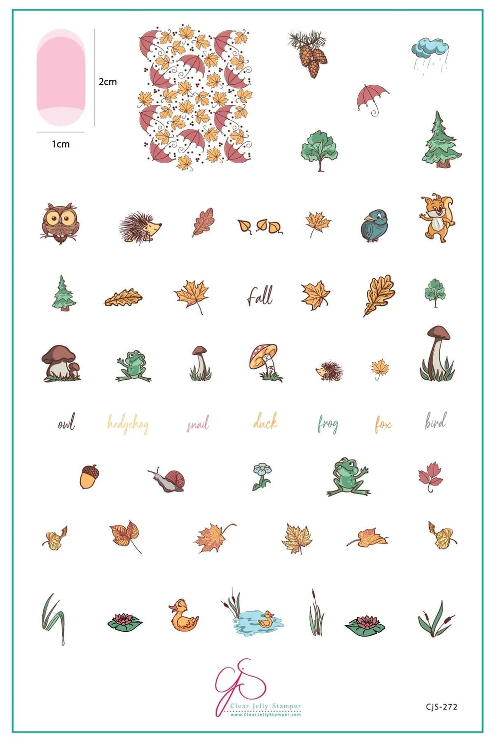 Fall in the Forest (CjS-272) Etched Nail Art Stamping Plate - Clear Jelly Stamper Plate