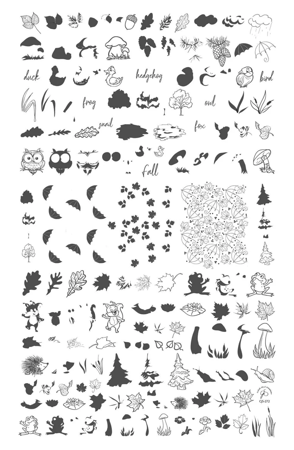 Fall in the Forest (CjS-272) Etched Nail Art Stamping Plate - Clear Jelly Stamper Plate
