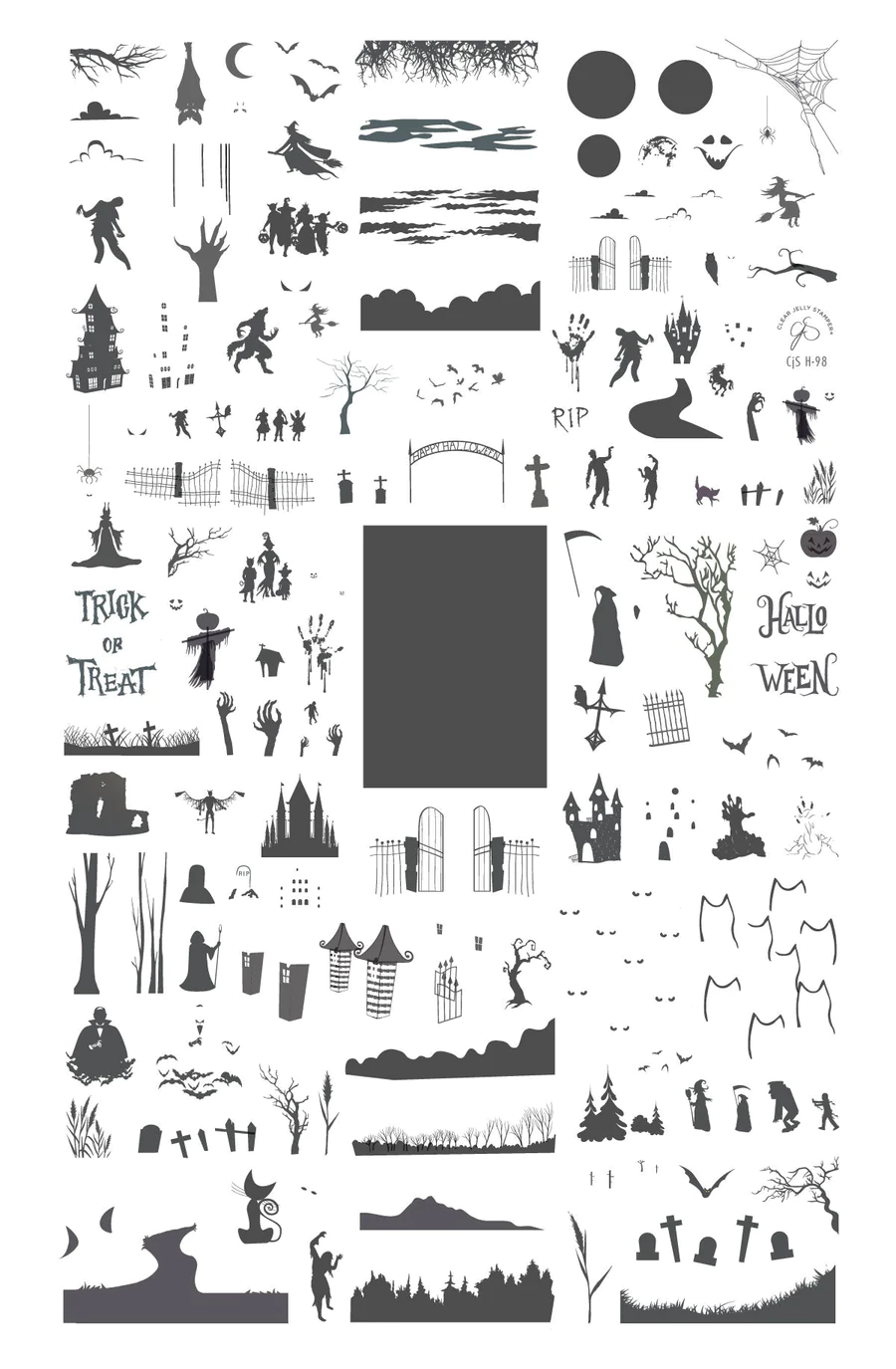 Halloween Silhouettes (CjSH-98) - Clear Jelly Stamping Plate