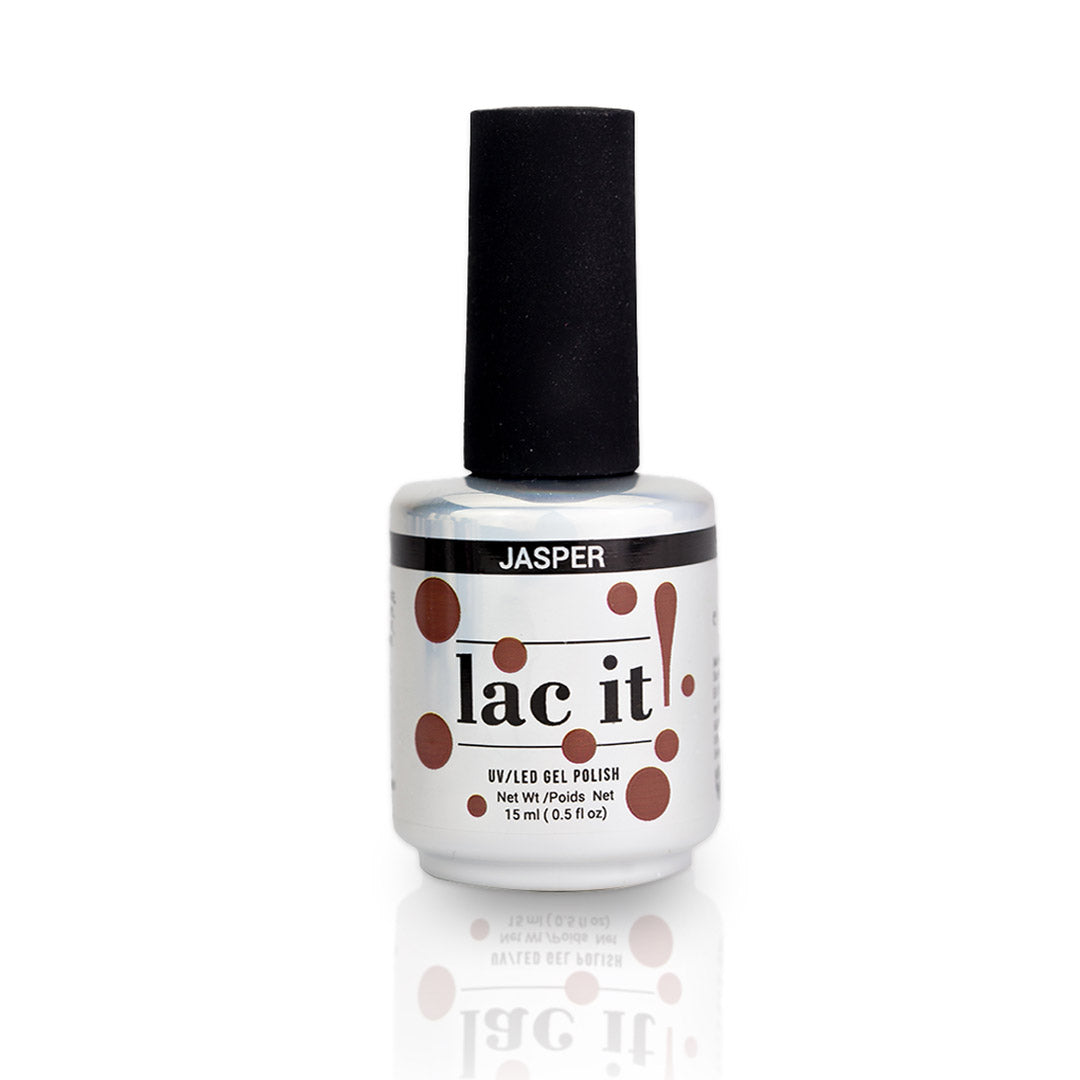 en Vogue Lac It! Jasper brick red crème, with undertones of brown and orange UV/LED gel nail polish for professional nails and extensions bottle