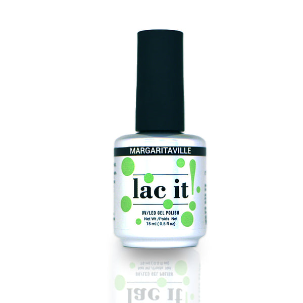 en Vogue Lac It! Margaritaville neon lime green UV/LED gel nail polish for professional nails and extensions bottle