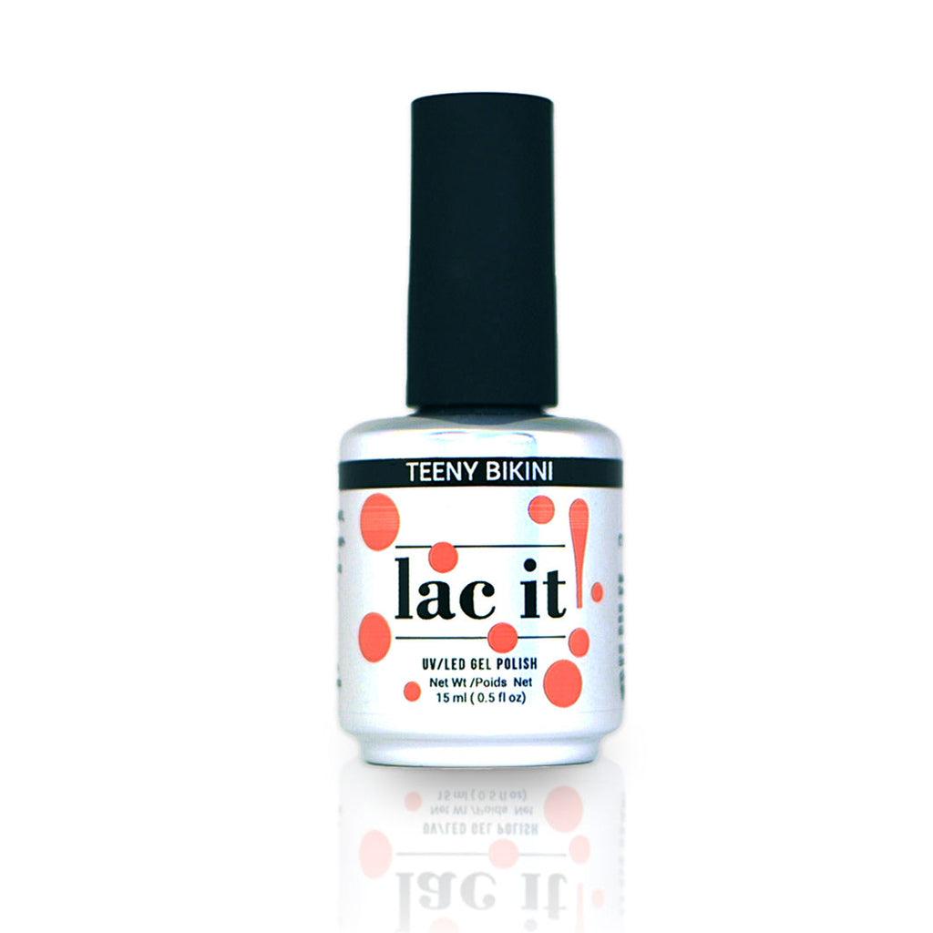 en Vogue Lac It! Teeny Bikini vibrant, neon coral crème UV/LED gel nail polish for professional nails and extensions bottle