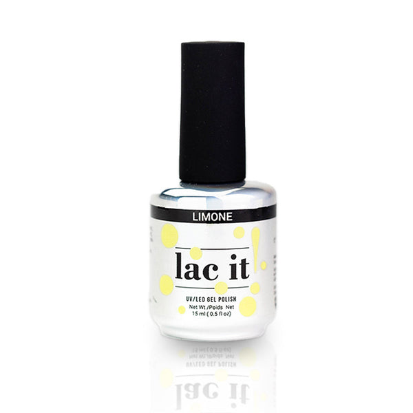 en Vogue Lac It! Limone rich pastel yellow crème UV/LED gel nail polish for professional nails and extensions bottle