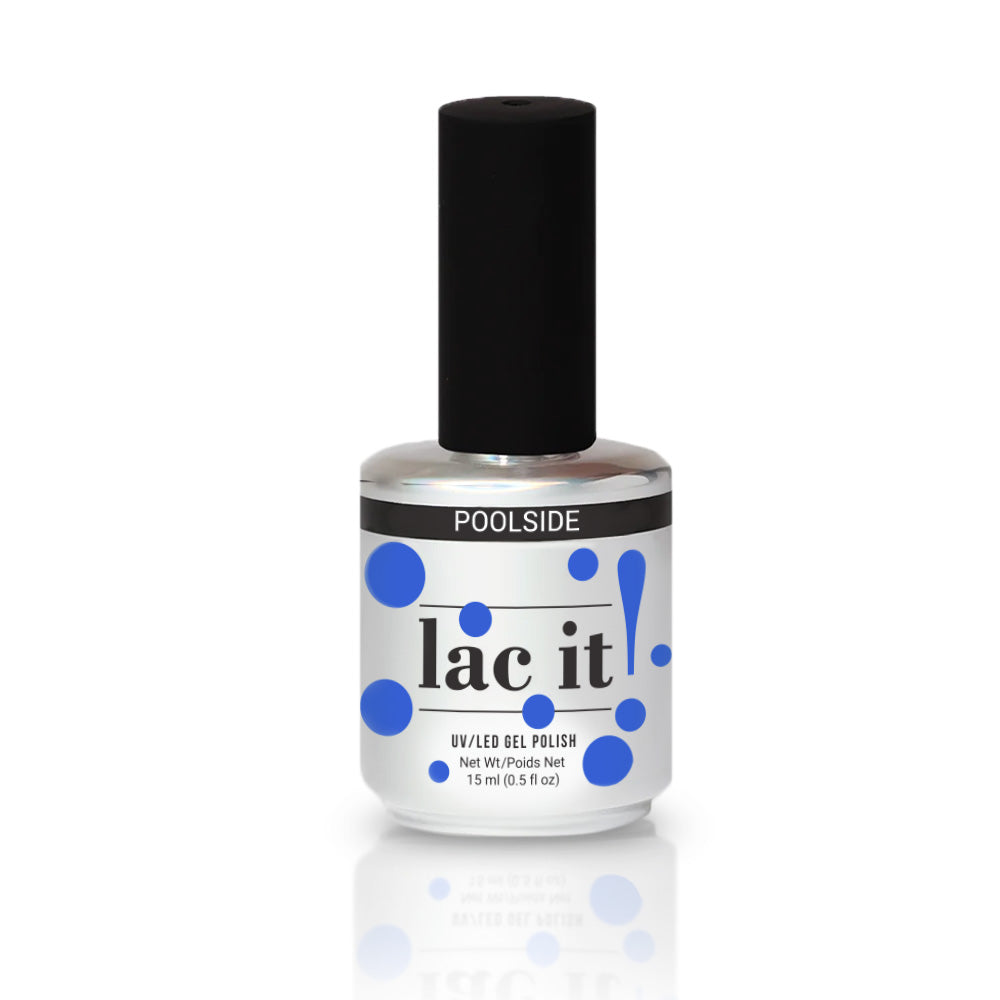 en Vogue Lac it! Poolside creamy, mid-toned cobalt blue UV/LED gel nail polish for professional nails and extensions. Shown in bottle