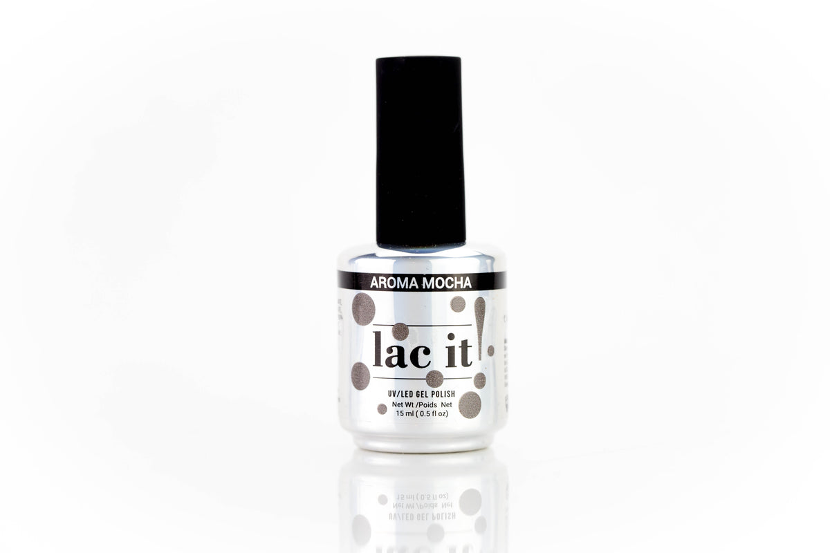 en Vogue Lac It! Aroma Mocha deep taupey brown crème UV/LED gel nail polish bottle
