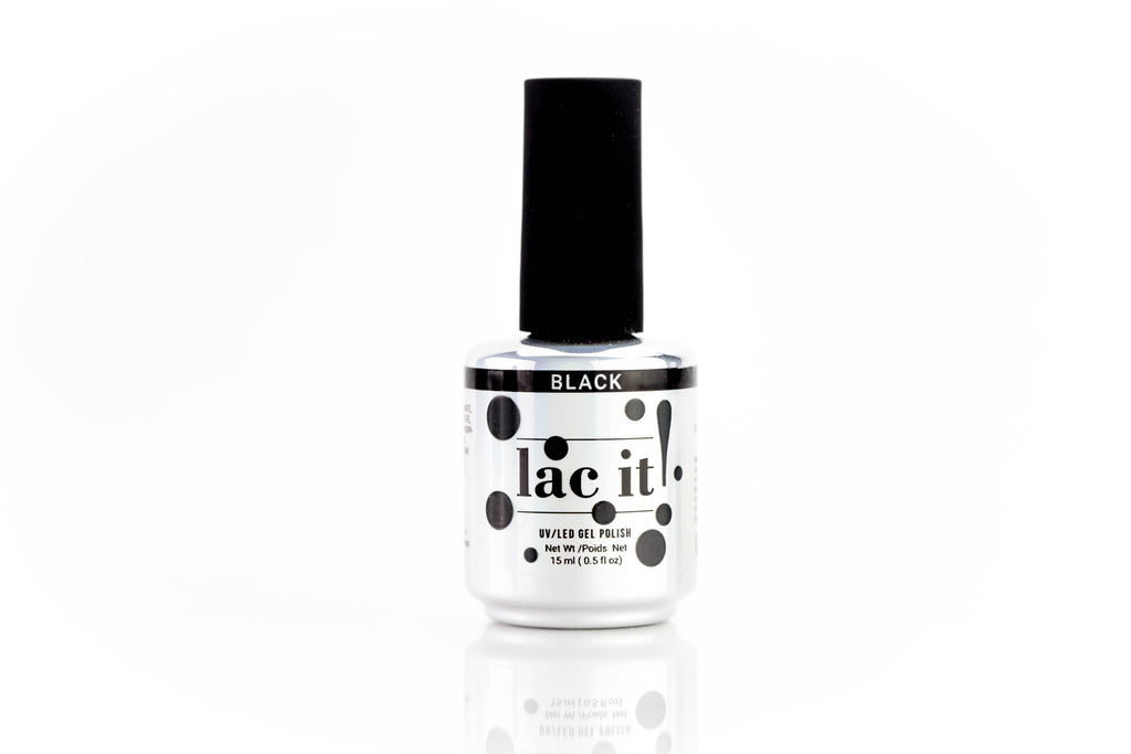 en Vogue Lac It! Black true deep black crème UV/LED gel nail polish for professional nails and extensions bottle