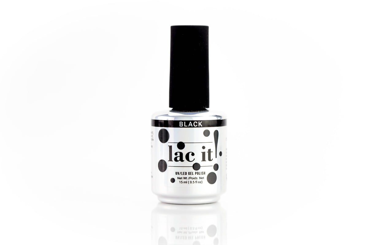 en Vogue Lac It! Black true deep black crème UV/LED gel nail polish for professional nails and extensions bottle