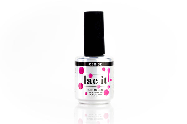 en Vogue Lac It! Cerise pearly hot pink with an icy fuscia iridescent shimmer UV/LED gel nail polish for professional nails and extensions bottle