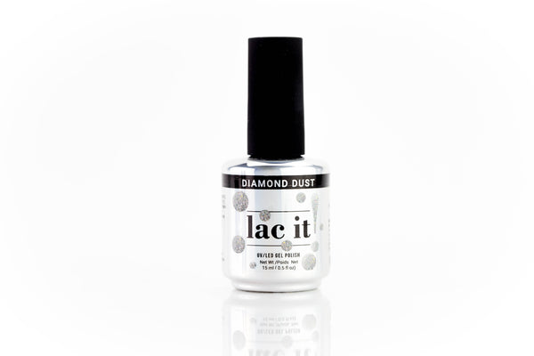 en Vogue Lac It! Diamond dust clear base packed full of holographic microglitters UV/LED gel nail polish for professional nails and extensions bottle
