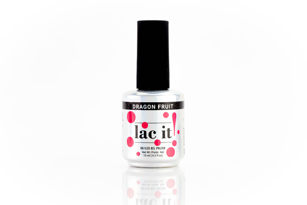 en Vogue Lac It! Dragon fruit bright, almost neon watermelon pink crème UV/LED gel nail polish for professional nails and extensions bottle