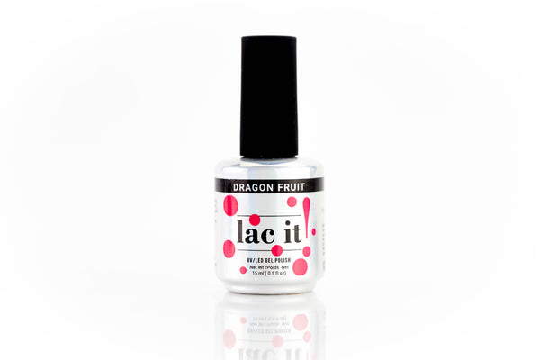 en Vogue Lac It! Dragon fruit bright, almost neon watermelon pink crème UV/LED gel nail polish for professional nails and extensions bottle