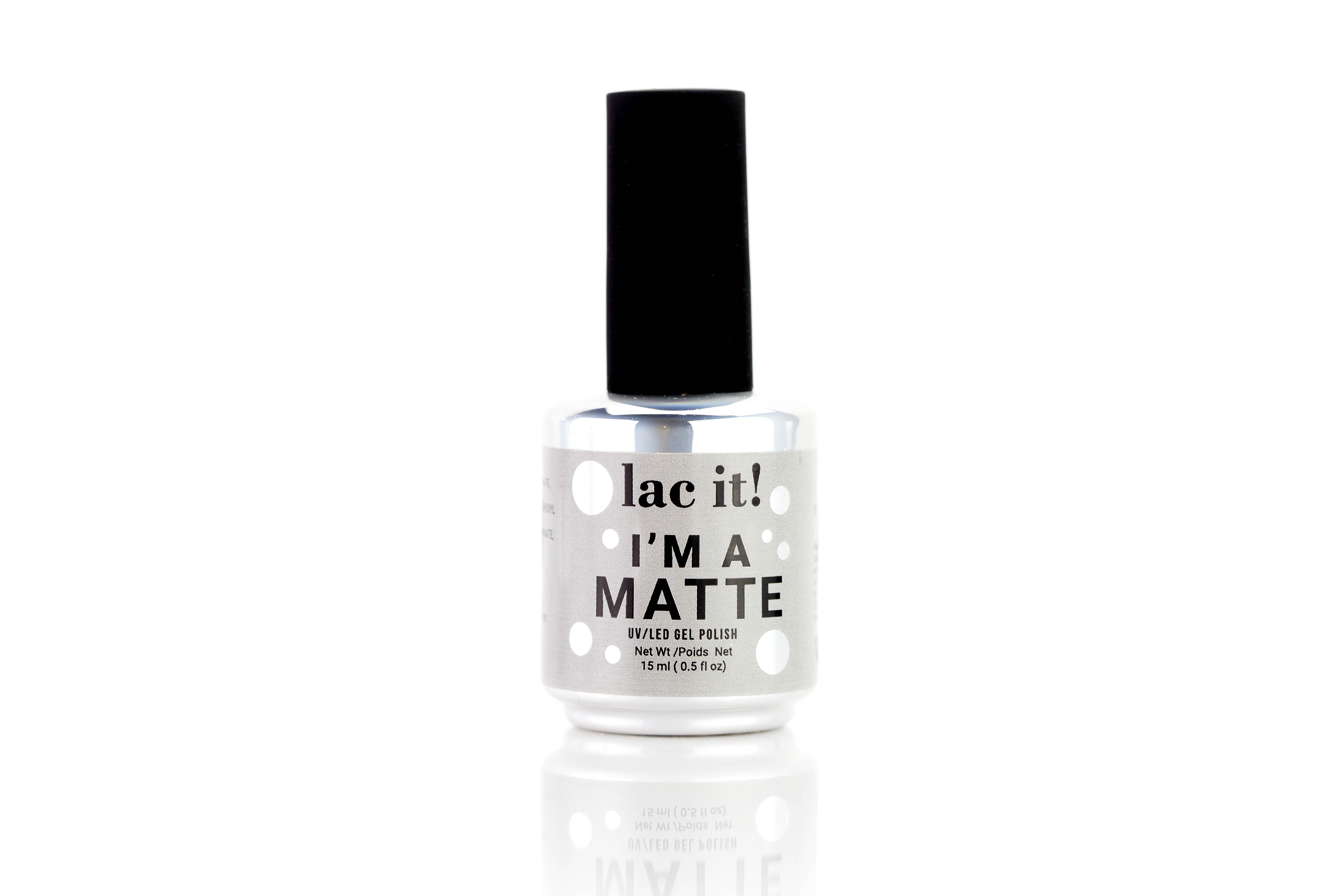 en Vogue Lac It! I'm A Matte no-wipe soak-off top coat with a velvet matte finish. UV/LED gel polish 100% gel nail polish bottle