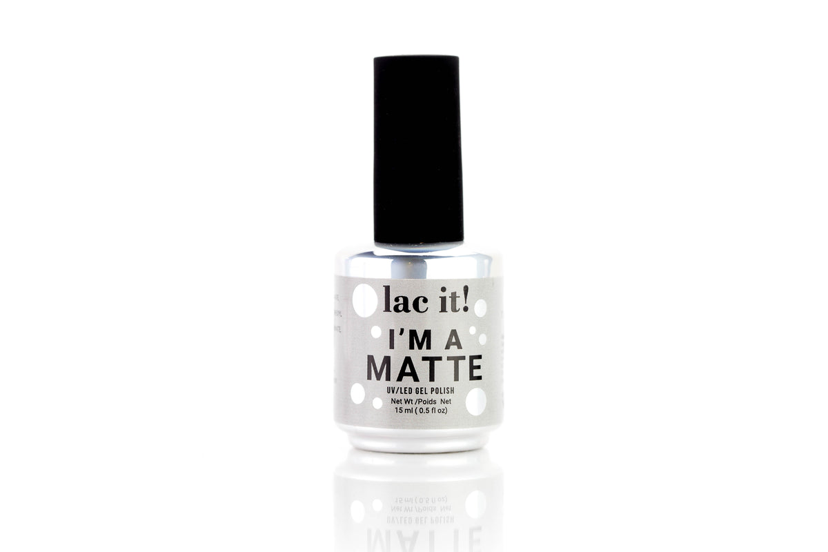 en Vogue Lac It! I'm A Matte no-wipe soak-off top coat with a velvet matte finish. UV/LED gel polish 100% gel nail polish bottle Main image