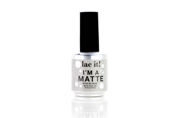 en Vogue Lac It! I'm A Matte no-wipe soak-off top coat with a velvet matte finish. UV/LED gel polish 100% gel nail polish bottle