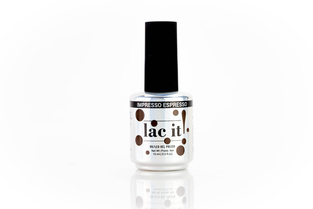 en Vogue Lac It! Impresso Espresso chocolate brown crème UV/LED gel nail polish for professional nails and extensions bottle