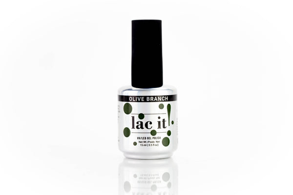 en Vogue Lac It! Olive branch medium olive green crème UV/LED gel nail polish for professional nails and extensions bottle