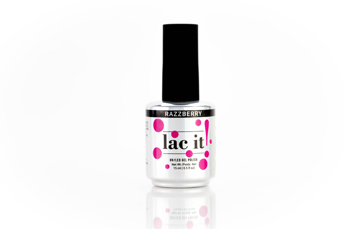 en Vogue Lac It! Razzeberry bright raspberry-magenta crème UV/LED gel nail polish for professional nails and extensions bottle