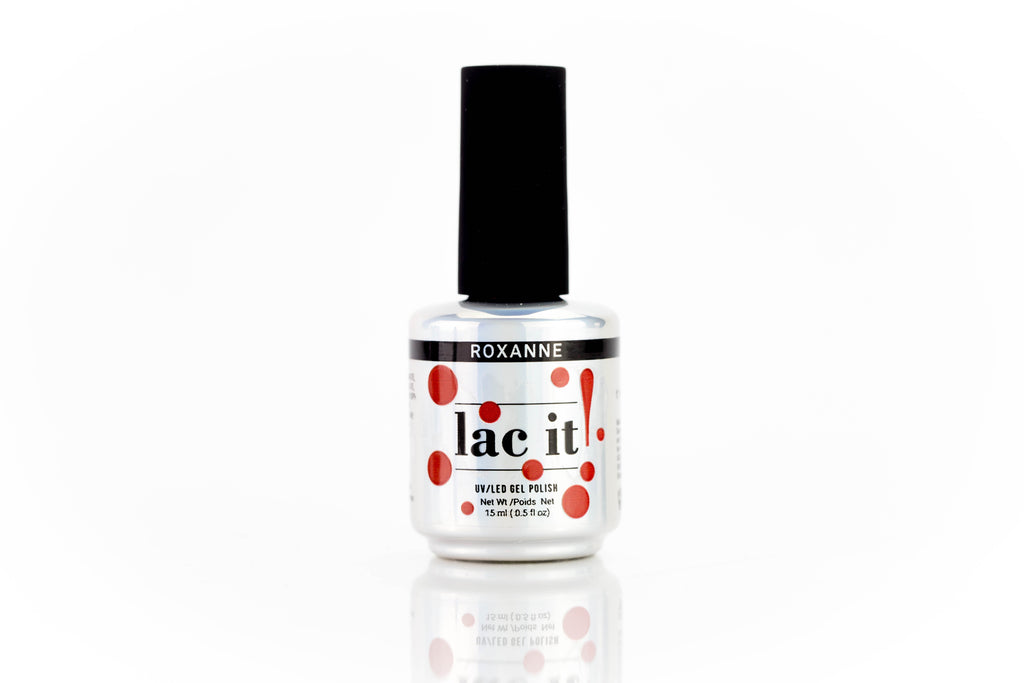 en Vogue Lac It! Roxanne true red crème with cool/blue undertones UV/LED gel nail polish for professional nails and extensions bottle