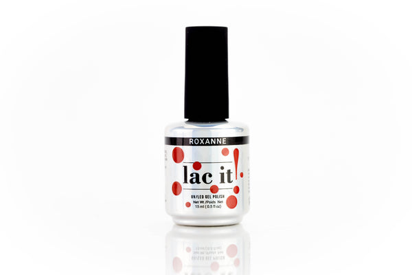 en Vogue Lac It! Roxanne true red crème with cool/blue undertones UV/LED gel nail polish for professional nails and extensions bottle