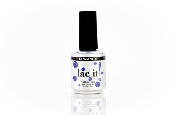 en Vogue Lac It! Tanzanite deep indigo base with purple and blue microglitters UV/LED gel nail polish for professional nails and extensions bottle