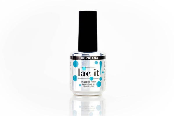 en Vogue Lac It! Tropicana rich aqua blue crème that glows in the dark UV/LED gel nail polish for professional nails and extensions bottle
